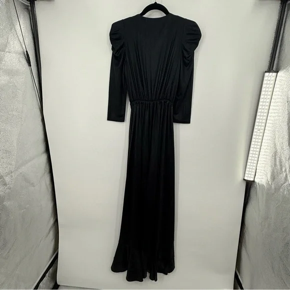 NWT Retrofete Flora Black Maxi Evening Dress Long Sleeve High Slit V-Neck XS - Picture 15 of 16